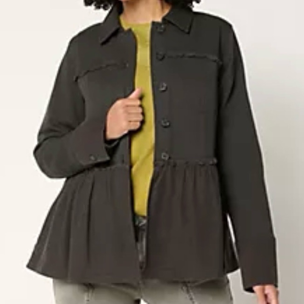 LOGO by Lori Goldstein Button Front Peplum Jacket Phantom sz XL NWT